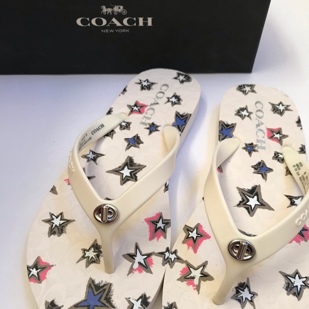 Coach Abigail Chalk Star Flip Flops NIB